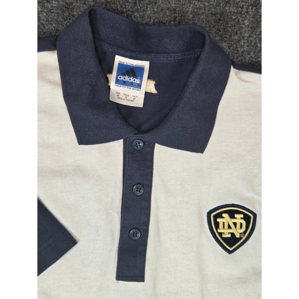 Adidas Notre Dame Fighting Irish Polo Shirt Mens Size M Blue White Embroidered